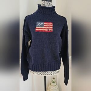 Ralph Lauren American Flag Turtleneck Sweater Linen/ Cotton